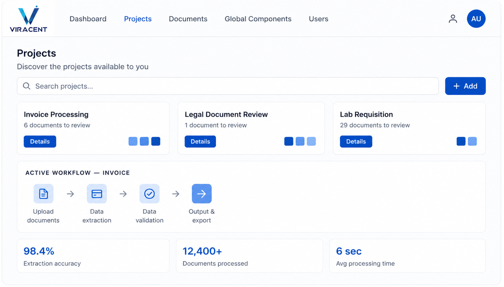 Viracent Intelligent Document Processing platform visual
